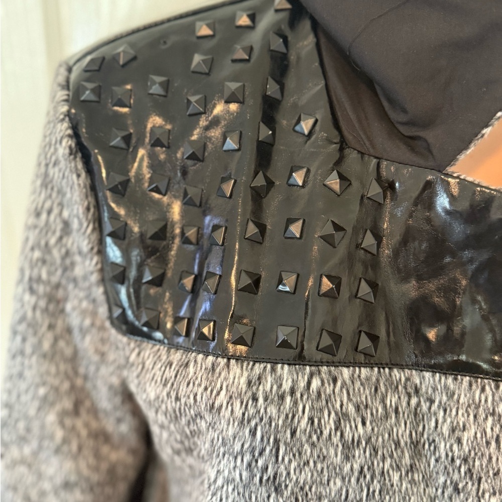 English Rose Studded Moto Gray Black Faux Leather Coat M/L Edgy - Picture 4 of 9